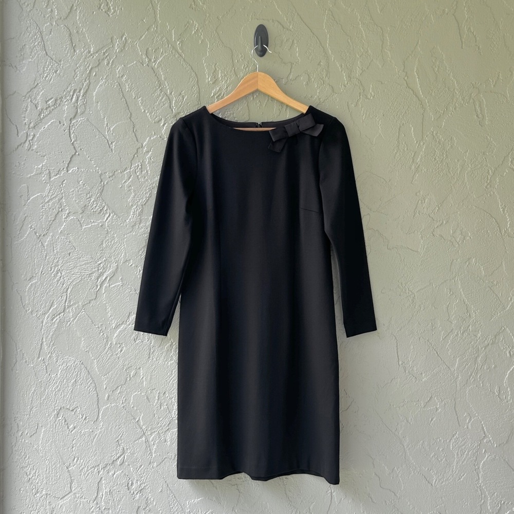 Talbots Women's Size 4 Black Long Sleeve Bow Detail Ponte Knit Sheath Dress NWOT
